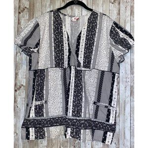 White Cross Scrub Top Shirt Nurse Vet-Tech Black White Floral Houndstooth 1X